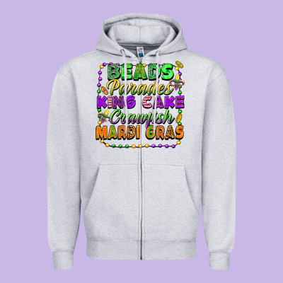 Beads Parades King Cake Crawfish Mardi Gras Zipper Hoodie Designed By Fadigitalartstudio