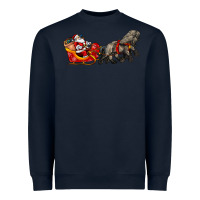 Navy santa riding his sleigh with gifts Heavyweight Sweatshirt - CowGirlArtShop