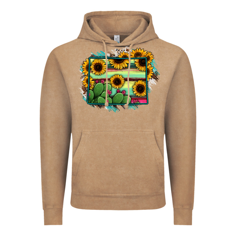 Wyoming Map Sunflower Cactus Serape Vintage Hoodie by RanaPortraitStore | Teevron