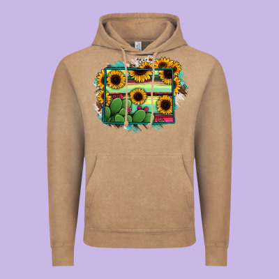 Wyoming Map Sunflower Cactus Serape Vintage Hoodie Designed By Ranaportraitstore