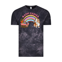 Cloud Black Happy Easter Bunny And Egg Basket Rainbow Vintage Tee - RanaPortraitStore
