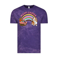 Cloud Purple Happy Easter Bunny And Egg Basket Rainbow Vintage Tee - RanaPortraitStore