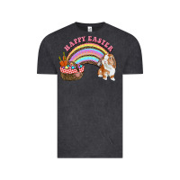 Vintage Black Happy Easter Bunny And Egg Basket Rainbow Vintage Tee - RanaPortraitStore