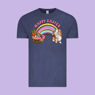 Happy Easter Bunny And Egg Basket Rainbow Vintage Tee Designed By Ranaportraitstore