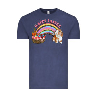 Vintage Denim Happy Easter Bunny And Egg Basket Rainbow Vintage Tee - RanaPortraitStore