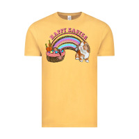 Vintage Mustard Happy Easter Bunny And Egg Basket Rainbow Vintage Tee - RanaPortraitStore