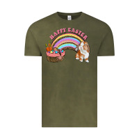 Vintage Olive Happy Easter Bunny And Egg Basket Rainbow Vintage Tee - RanaPortraitStore