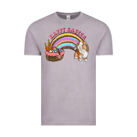 Vintage Zinc Happy Easter Bunny And Egg Basket Rainbow Vintage Tee - RanaPortraitStore