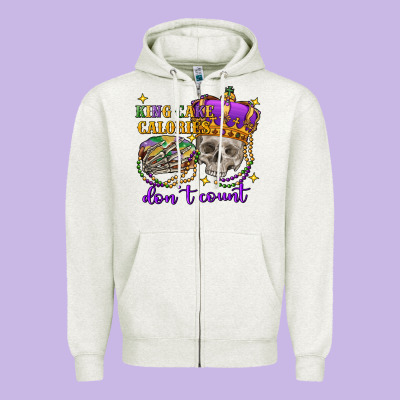 King Cake Calories Don't Count Skull Zipper Hoodie Designed By Fadigitalartstudio