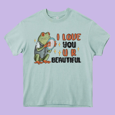 I Love You U R Beautiful Frog Heavy Core Tee Designed By Maliassmallbusiness