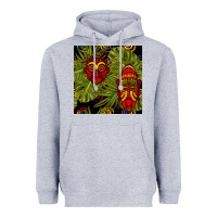 Heather Grey african masks and monstera leaf seamless pattern Heavyweight Hoodie - BundleAndBundleShop