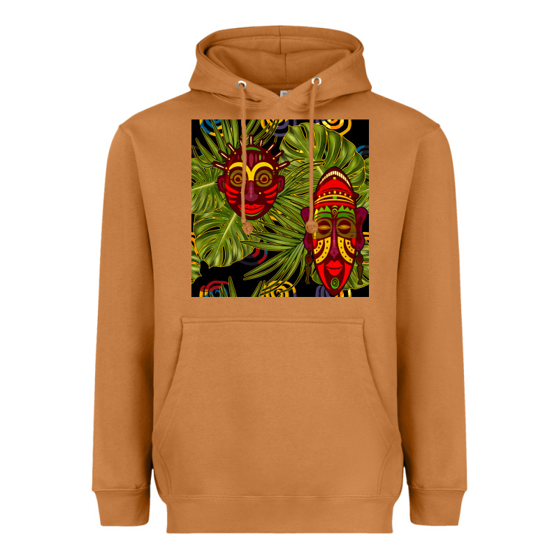 African Masks And Monstera Leaf Seamless Pattern Heavyweight Hoodie by BundleAndBundleShop | Teevron