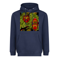 Navy african masks and monstera leaf seamless pattern Heavyweight Hoodie - BundleAndBundleShop