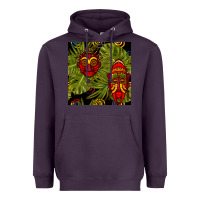 Plum african masks and monstera leaf seamless pattern Heavyweight Hoodie - BundleAndBundleShop