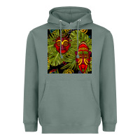 Sage african masks and monstera leaf seamless pattern Heavyweight Hoodie - BundleAndBundleShop