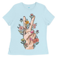 Baby Blue hand peace sign Ladies Tee - MaliasSmallBusiness