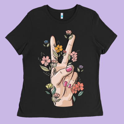 Hand Peace Sign Ladies Tee Designed By Maliassmallbusiness