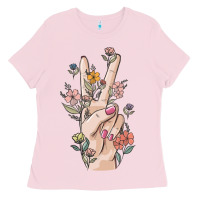 Bubblegum Pink hand peace sign Ladies Tee - MaliasSmallBusiness