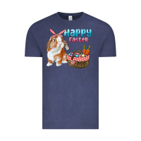 Vintage Denim Happy Easter Bunny And Egg Basket Vintage Tee - RanaPortraitStore