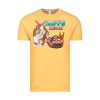 Vintage Mustard Happy Easter Bunny And Egg Basket Vintage Tee - RanaPortraitStore