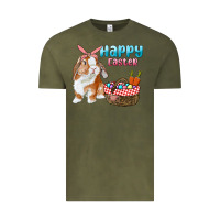 Vintage Olive Happy Easter Bunny And Egg Basket Vintage Tee - RanaPortraitStore