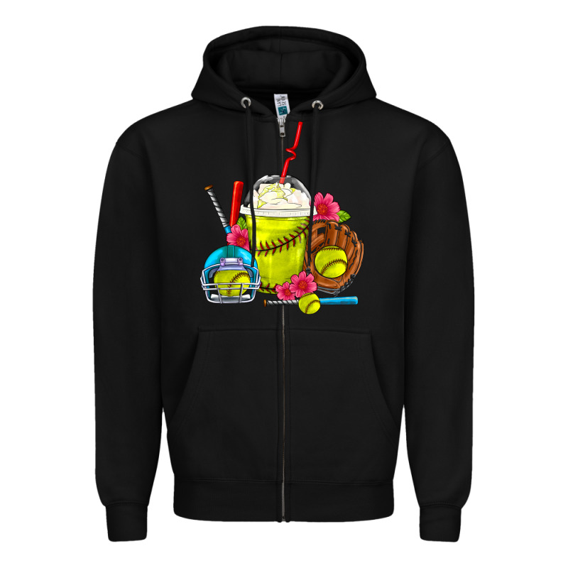 Softball Frappe Coffee Zipper Hoodie by FaDigitalArtStudio | Teevron