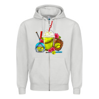 Dove Grey Softball Frappe Coffee Zipper Hoodie - FaDigitalArtStudio