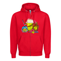 Red Softball Frappe Coffee Zipper Hoodie - FaDigitalArtStudio