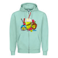 Seafoam Softball Frappe Coffee Zipper Hoodie - FaDigitalArtStudio