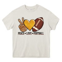 Cream peace love football Heavy Core Tee - AdoDesignShop