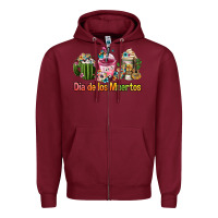 Burgundy Mexican Día De Los Muertos Coffee Cups Zipper Hoodie - FaDigitalArtStudio