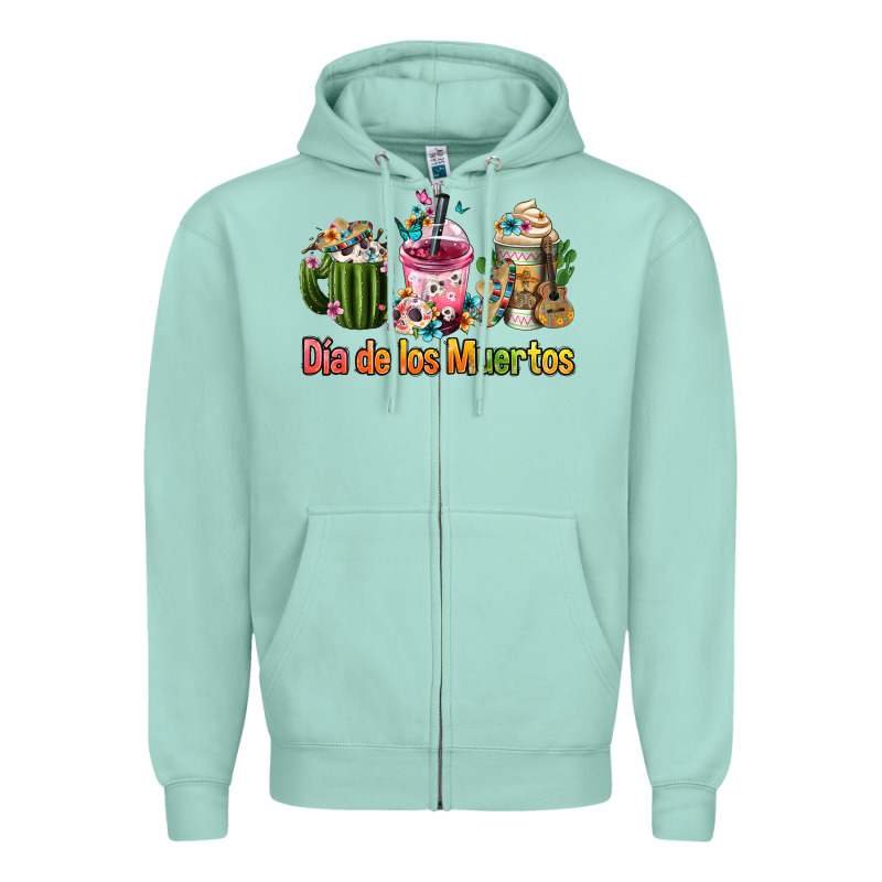 Mexican Día De Los Muertos Coffee Cups Zipper Hoodie by FaDigitalArtStudio | Teevron