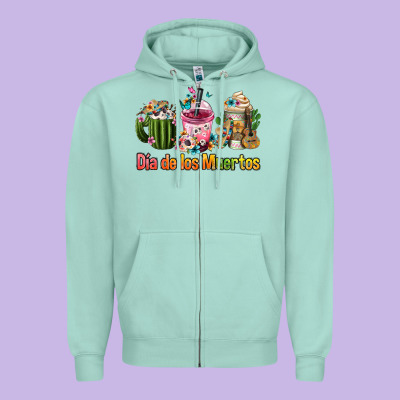 Mexican Día De Los Muertos Coffee Cups Zipper Hoodie Designed By Fadigitalartstudio