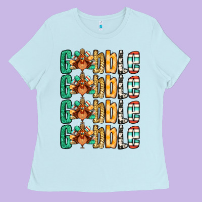 Gobble Till You Wobble Thanksgiving Turkey Ladies Tee Designed By Nancycooperartshop