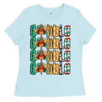 Baby Blue Gobble till you wobble Thanksgiving turkey Ladies Tee - NancyCooperArtShop