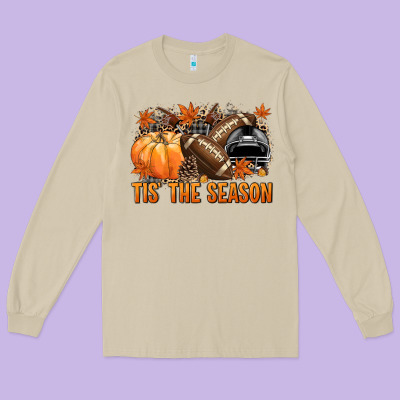 Tis' The Season Football Black Helmet Long Sleeve Tee Designed By Nancycooperartshop