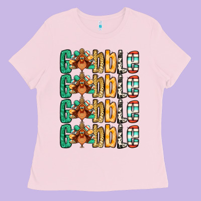 Gobble Till You Wobble Thanksgiving Turkey Ladies Tee Designed By Nancycooperartshop