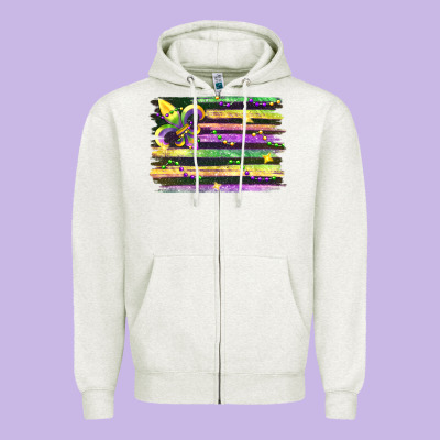 Mardi Gras Flag Zipper Hoodie Designed By Fadigitalartstudio