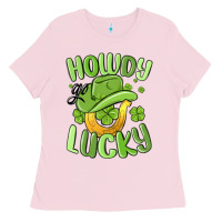 Bubblegum Pink howdy go lucky st patrics day Ladies Tee - MaliasSmallBusiness