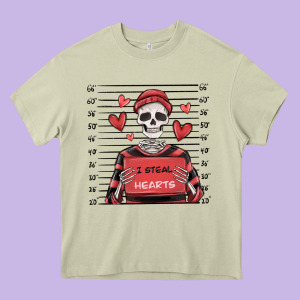 I Steal Hearts Skeleton Valentine's Day Heavy Core Tee Designed By Maliassmallbusiness