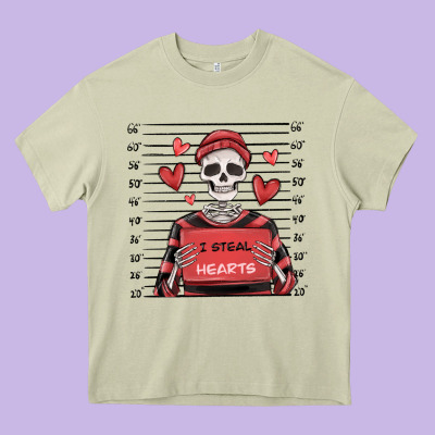 I Steal Hearts Skeleton Valentine's Day Heavy Core Tee Designed By Maliassmallbusiness
