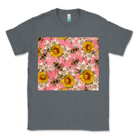 Charcoal Heather bees and flowers Classic Tee - Artiststas