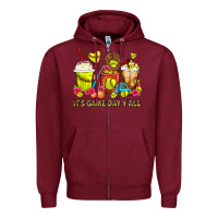 Burgundy It's Game Day Y'all Softball Coffee Cups Zipper Hoodie - FaDigitalArtStudio
