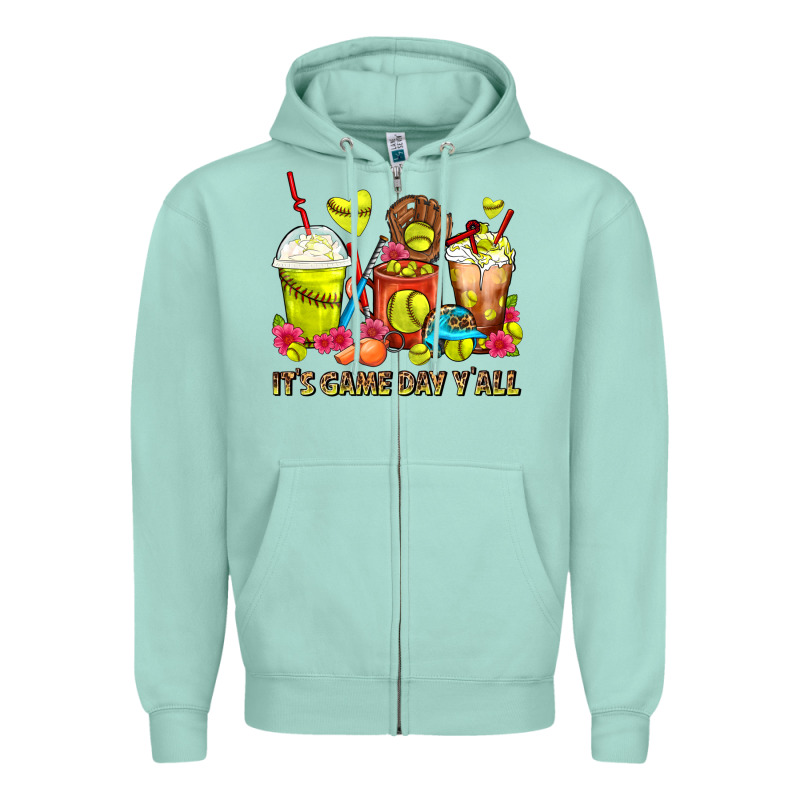 It's Game Day Y'all Softball Coffee Cups Zipper Hoodie by FaDigitalArtStudio | Teevron