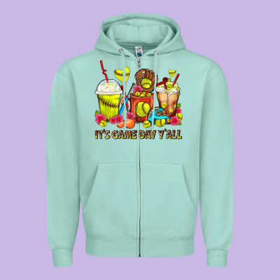 It's Game Day Y'all Softball Coffee Cups Zipper Hoodie Designed By Fadigitalartstudio