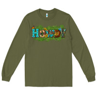Army Green Western Howdy Long Sleeve Tee - texasbilliewilder