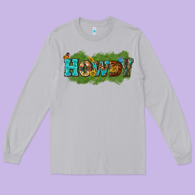 Western Howdy Long Sleeve Tee Designed By Texasbilliewilder