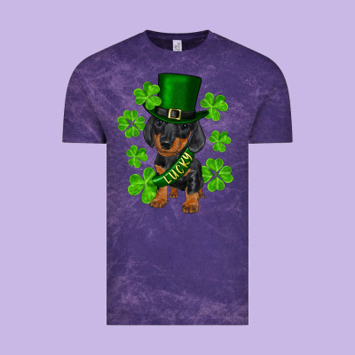 St. Patrick's Day Lucky Dachshund Puppy Vintage Tee Designed By Ranaportraitstore