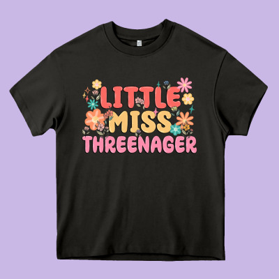 Little Miss Threenager Heavy Core Tee Designed By Maliassmallbusiness