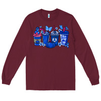 Burgundy Colon Cancer coffee cups blue ribbon Long Sleeve Tee - NancyCooperArtShop